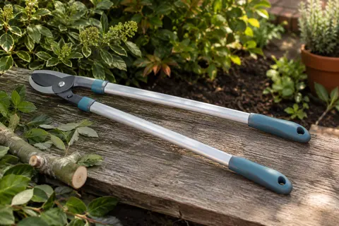 Coupe-branches Gardena EasyCut L à bras en aluminium et lames en acier, posé dans un jardin